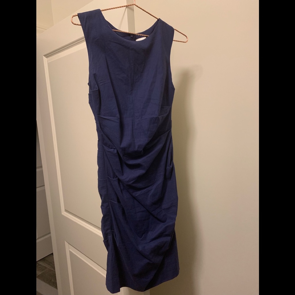 Nicole Miller stretch linen ruched purple dress